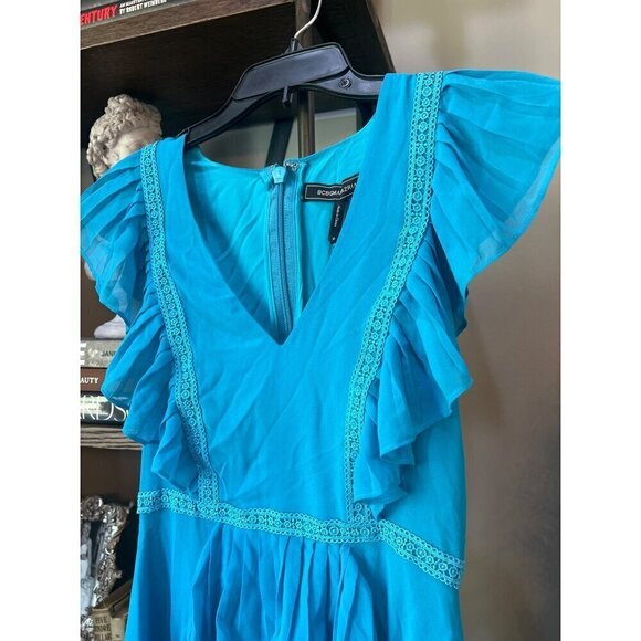 BCBGMAXAZRIA Pleated Ruffled Mini Dress Blue Womens Size 0 - Picture 5 of 10